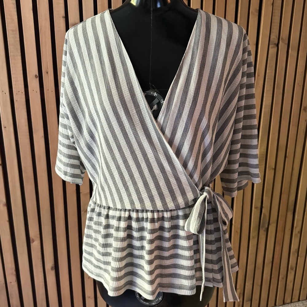 NEW DKNY Striped Peplum Top
